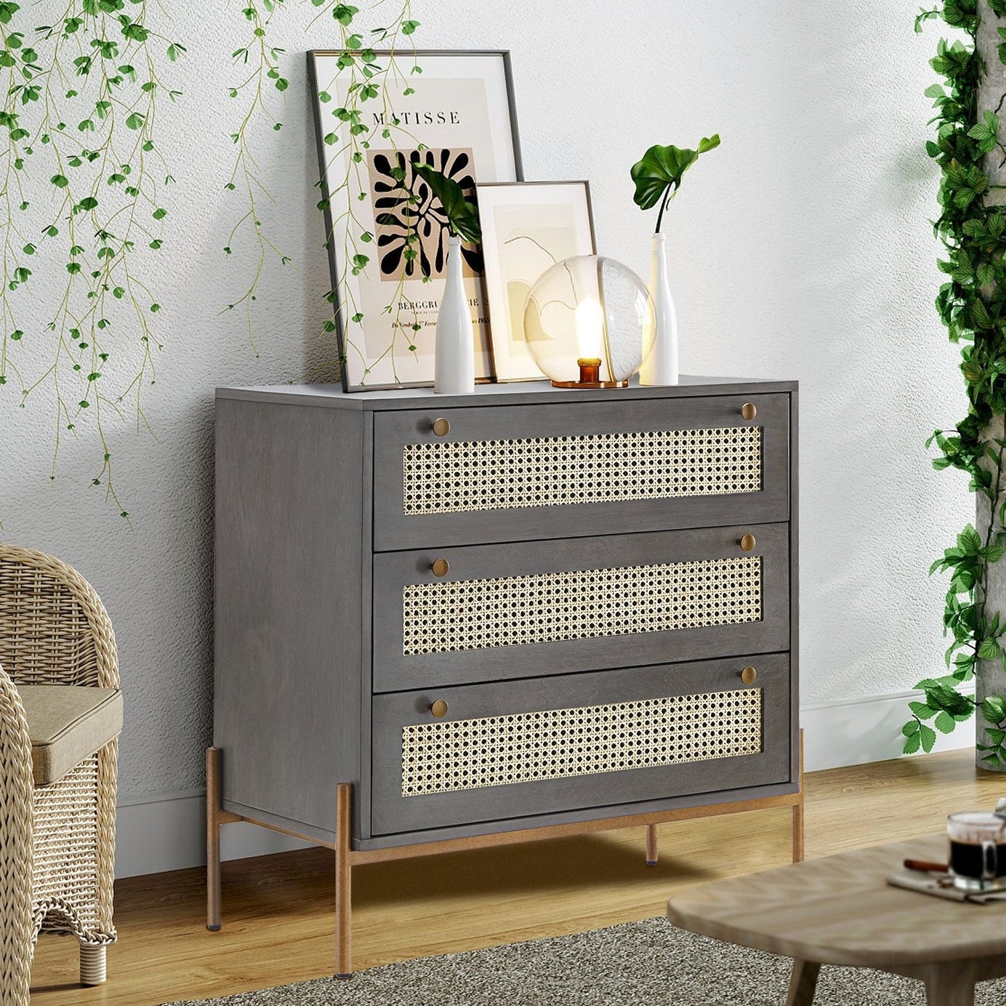 Retro Cabinet With Three Drawer Gray