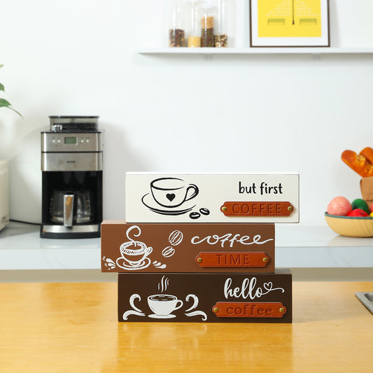 Coffee Bar Box Sign Countertop Decor, Wooden Tabletop Letter Signs Decor for Home, Kitchen Desk, Coffee Table(14 x 3.9 Inch)  (3 different color to pick)