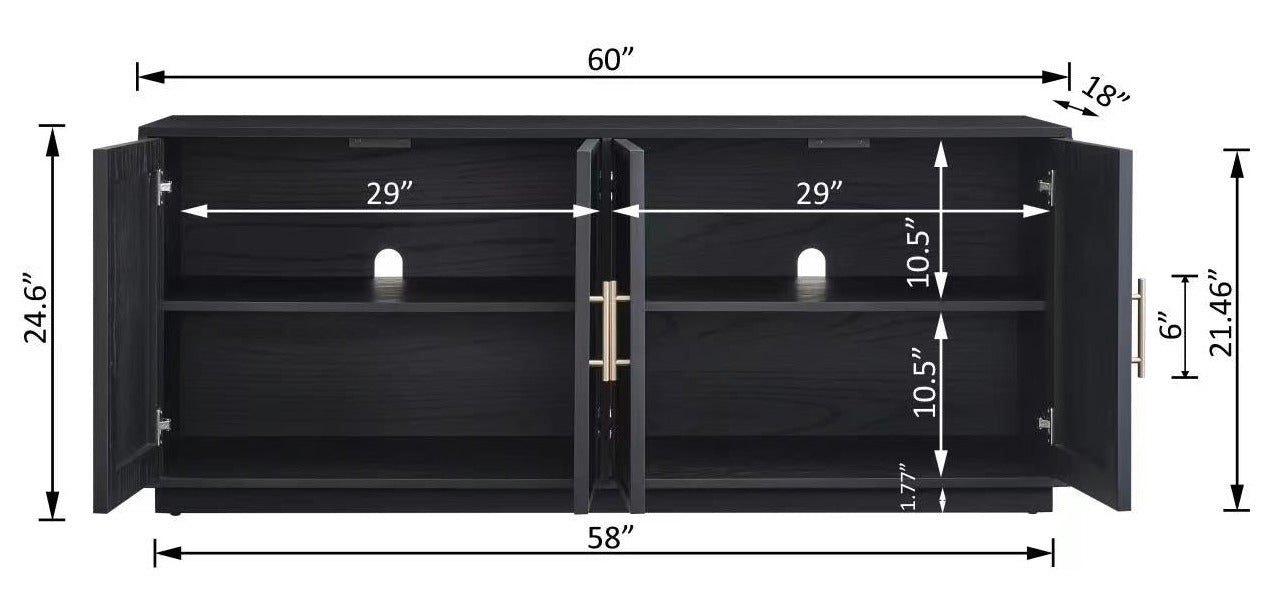 Natural Clean-Lined 4-Door Cabinet 18'' Black