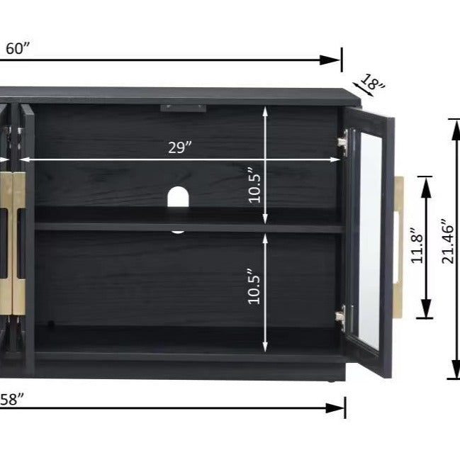 4-Door Cabinet with Natural Rattan Designer Black