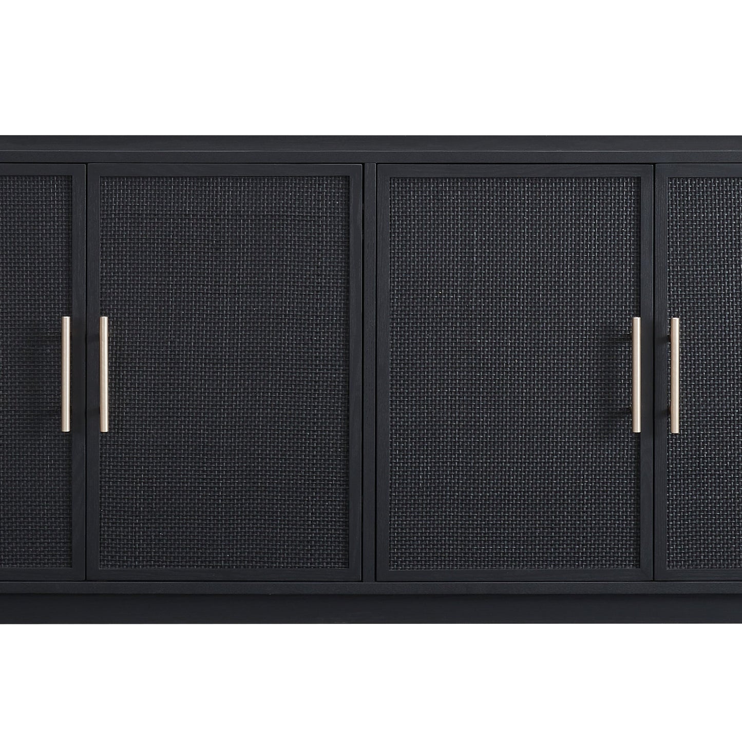 4-Door Cabinet with Natural Rattan Designer Black