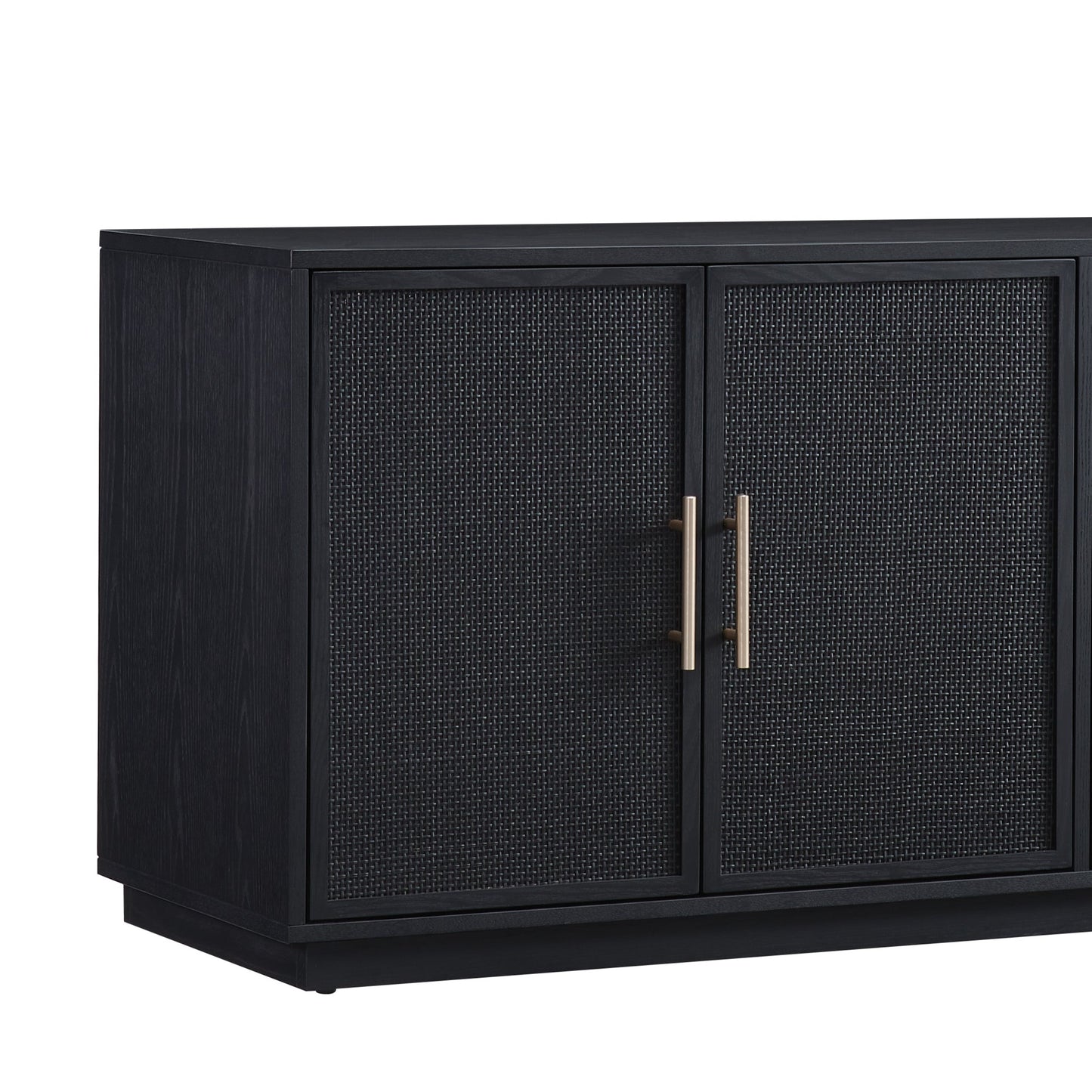 4-Door Cabinet with Natural Rattan Designer Black