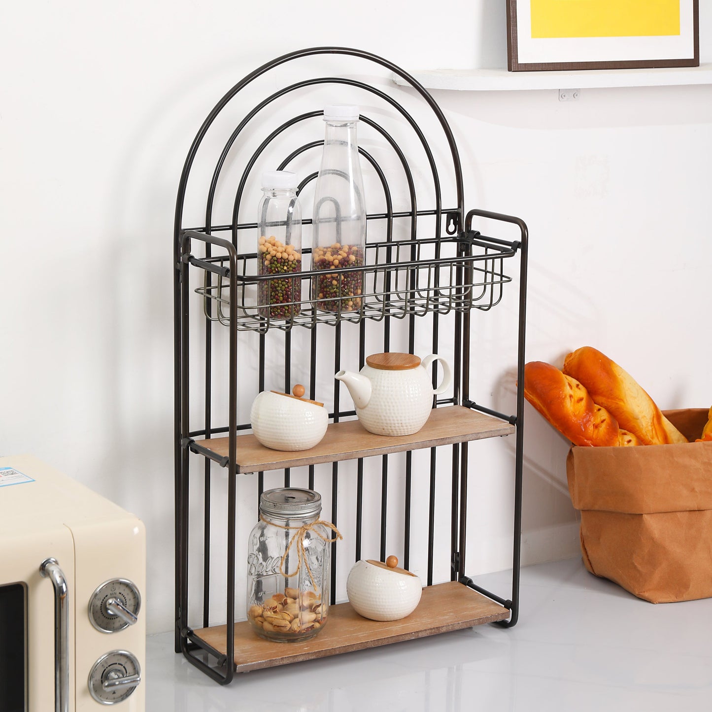 3 Tier Metal Wire Countertop Organizer, Wall Mount Hanging Spice Rack Storage Shelf