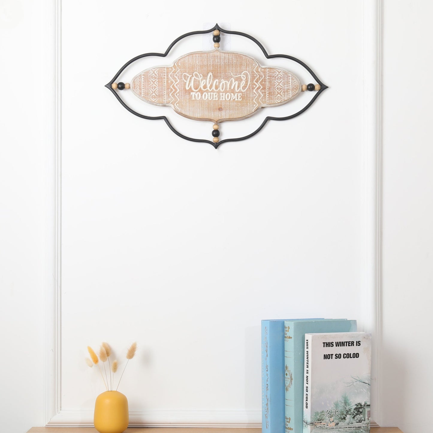 Wood Welcome Home Sign, Wall Art Hanging Signs for Outdoor (22 x 12.2 Inch)