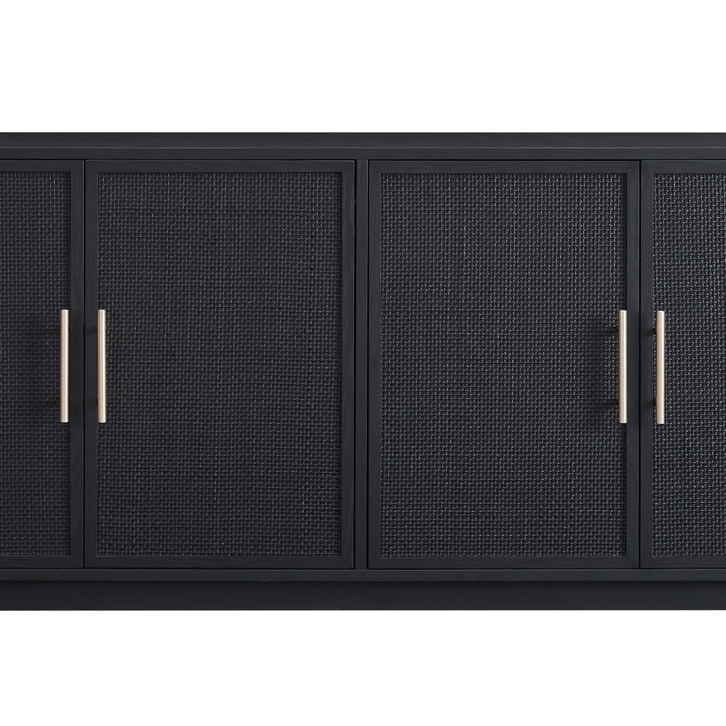 4-Door Cabinet with Natural Rattan Designer Black