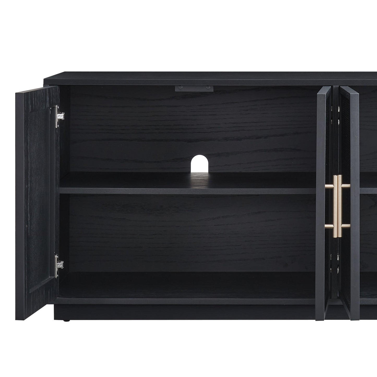 4-Door Cabinet with Natural Rattan Designer Black