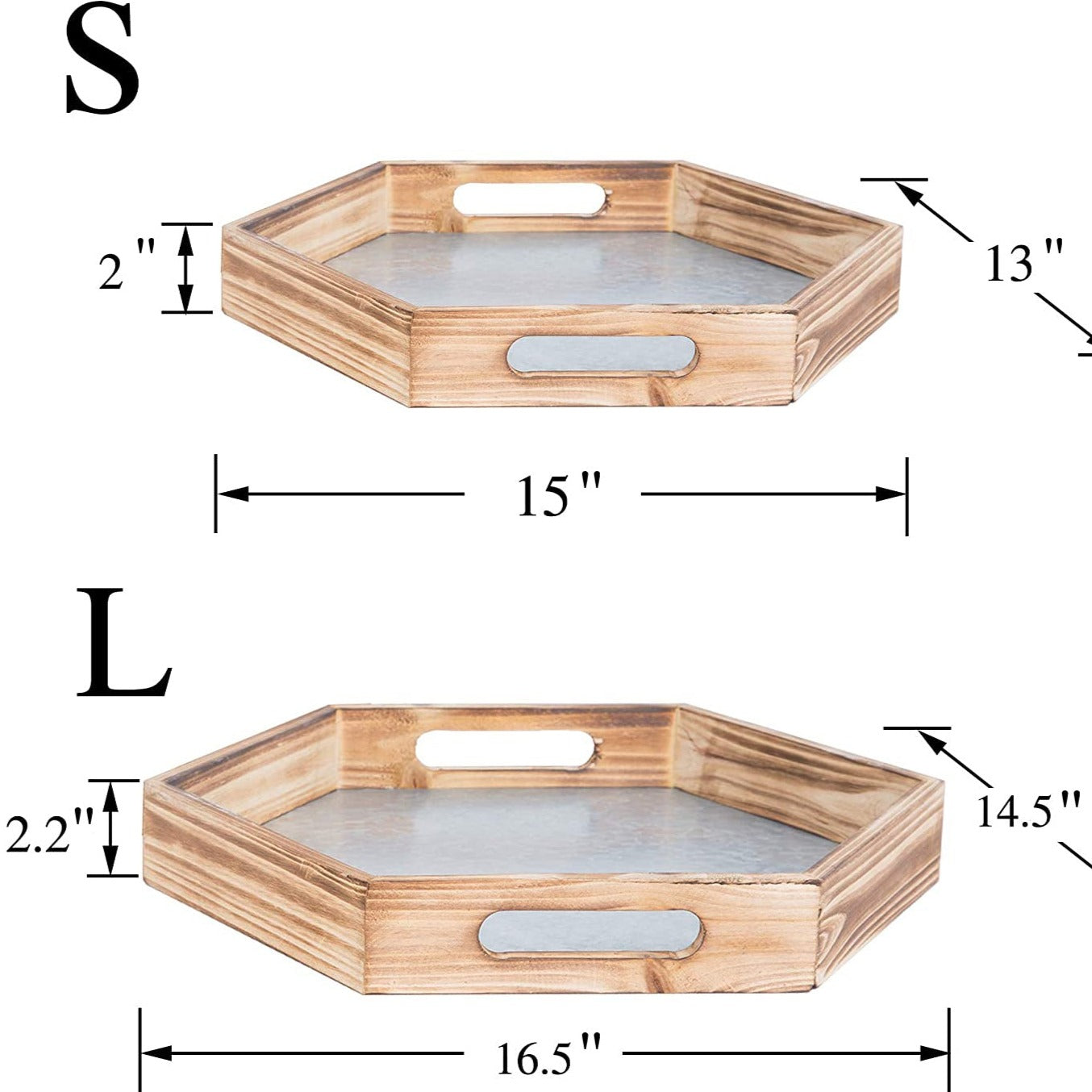 Natural Wood Hexagon Nesting Food Serving Trays Set of 2